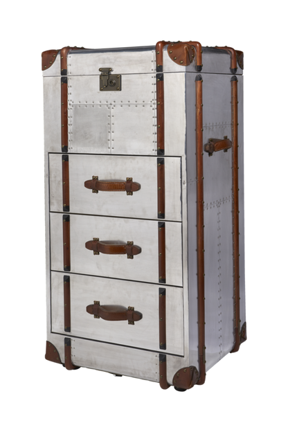 Sentry Chest of drawers - Aero-aluminum, wood and leather