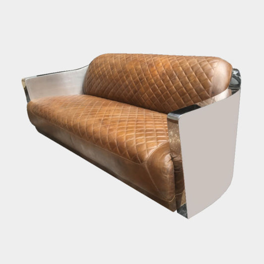 Hudson 2 Seater Sofa - Brazilian Leather & Stainless steel (Closed Arms)