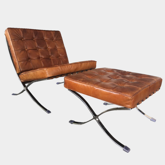 Barcelona Lounger - Brazilian leather and stainless steel