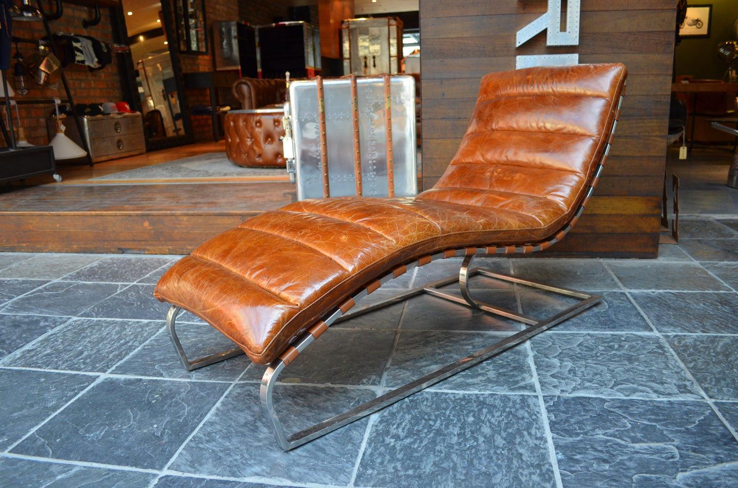 Cornell Lounger - Stainless Steel and Brown Brazilian Leather