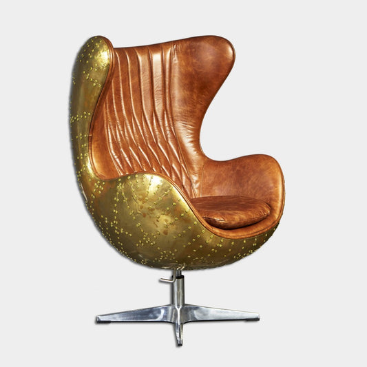 Banshee Egg Chair - Vintage Brown Leather & Brass