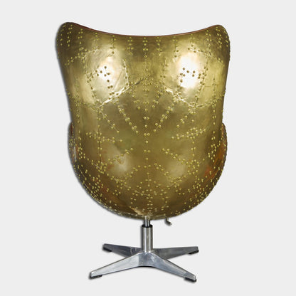Banshee Egg Chair - Vintage Brown Leather & Brass